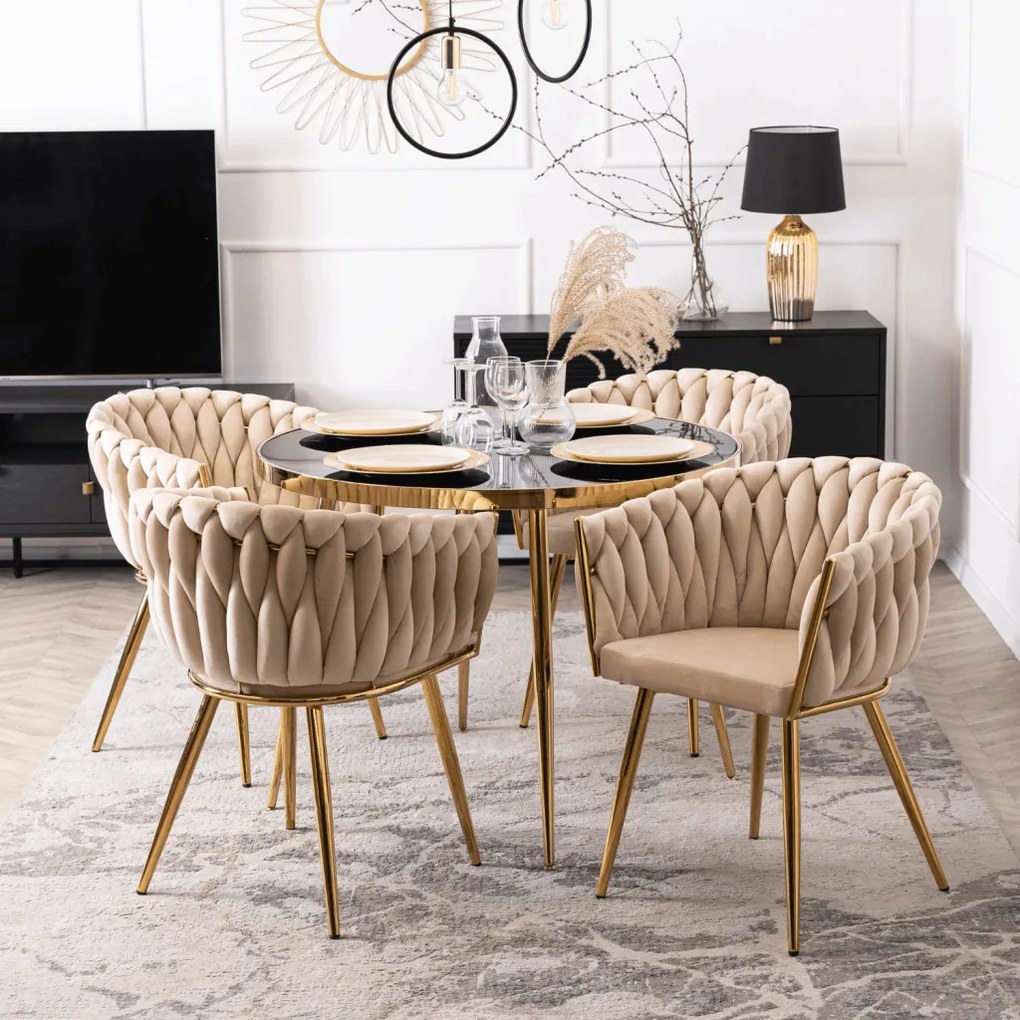 Krzesło CAPI Kremowe Plecione Welurowe