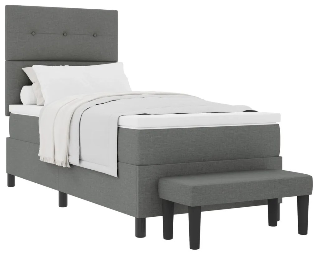 Box Spring ágy matraccal és paddal, sötétszürke, 90x190 cm, textil.