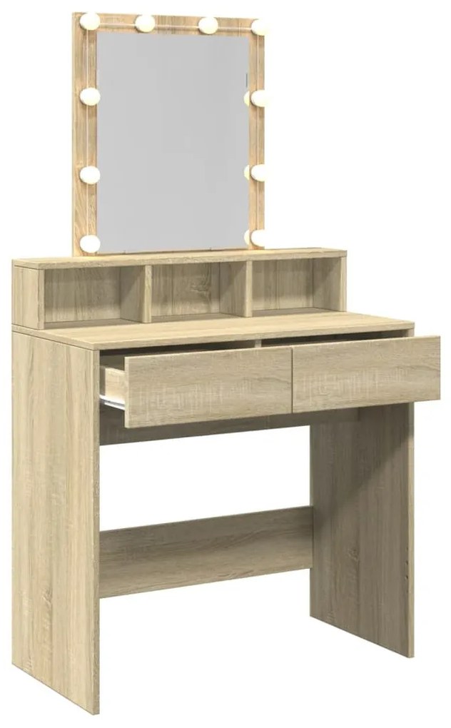 sonoma tölgy színű fésülködőasztal LED-del 80 x 41 x 144,5 cm