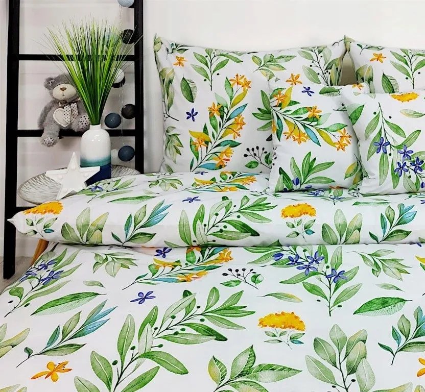 Pamut ágynemű Prémium virágok színes egzotikus levelek 140x200+70x80