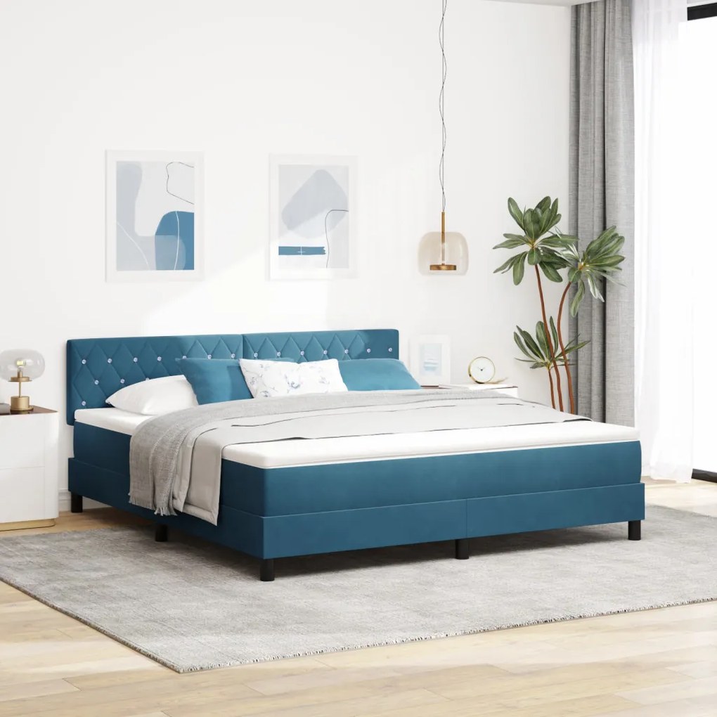 Boxspring Ágy Matrac LED-del Sötét Kék 180x200 cm Bársony