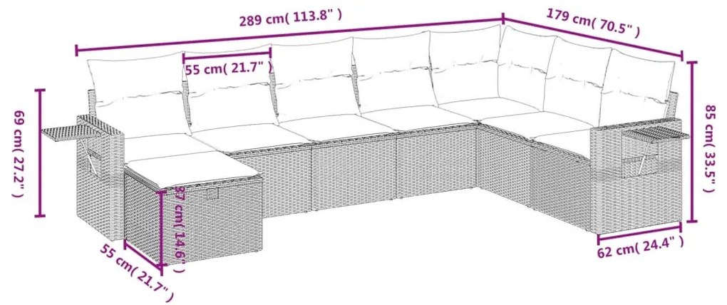 8 részes szürke polyrattan kerti ülőgarnitúra párnákkal