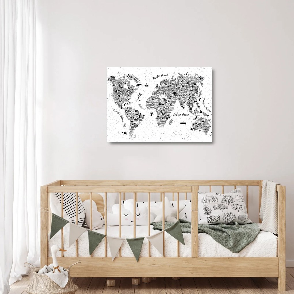 Kép - Piktogramok térképe (üvegen) (70x50 cm)
