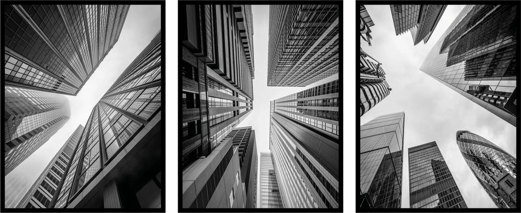 Poszterek Építészet épületek felhőkarcolók 3db 13x18cm fekete-fehér triptichon