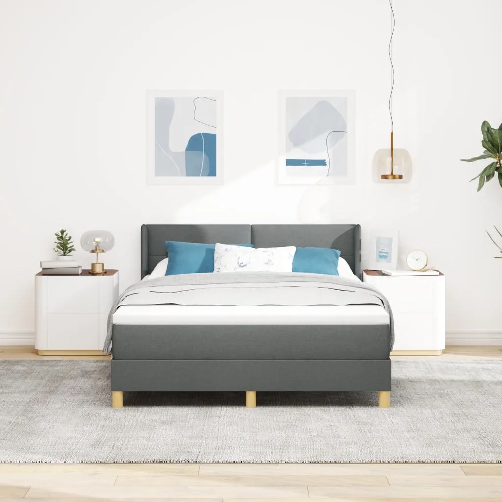 Boxspring ágy matraccal sötétszürkében, 140 x 190 cm, szövet