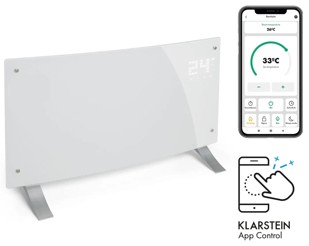 Bornholm Curved Smart, konvektor, 2000 W, vezérlés applikáción keresztül, fehér