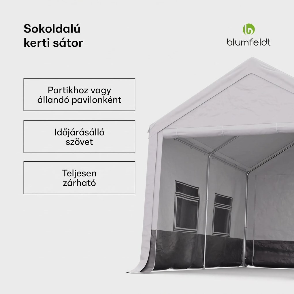 Blumfeldt Party Haven, sátor, 400 x 296 x 280 cm, időjárásálló, acélvázas, egyszerű összeszerelés, oldalfalakkal