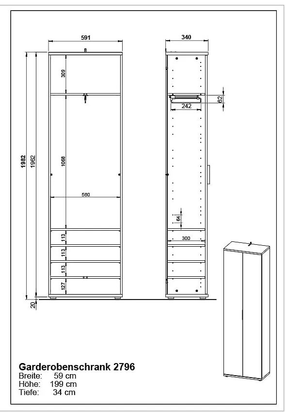 Ruhásszekrény tölgyfa dekorral 59x199 cm Fremont - Germania