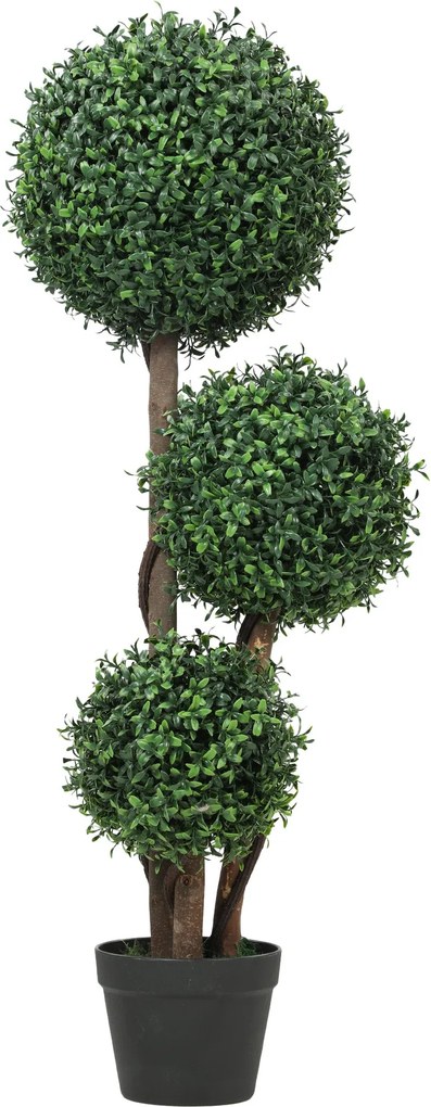 HOMCOM 100 cm nagy buxus topiárium – háromgömbös műnövény valódi fa törzzsel cserépben, élethű dísz nappaliba, hálószobába, irodába, kertbe, ajándékna