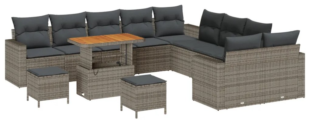 13 Részes Kertiszófa Szett Párnákkal Szürke Poly Rattan Akác