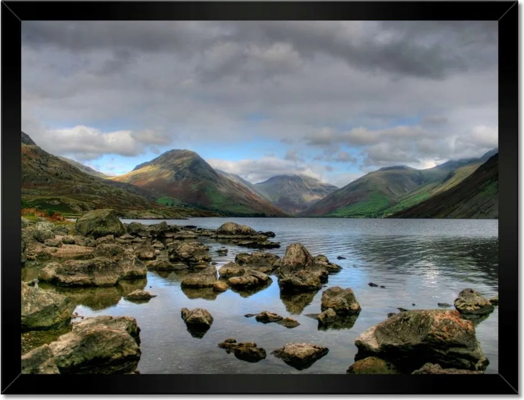 Poszterek keretben 40x30 Nagy kövek a folyóban Hegyek Esőfelhők