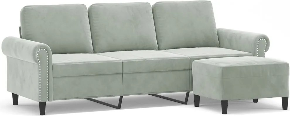 vidaXL 3 személyes világosszürke bársony kanapé lábtartóval 180 cm
