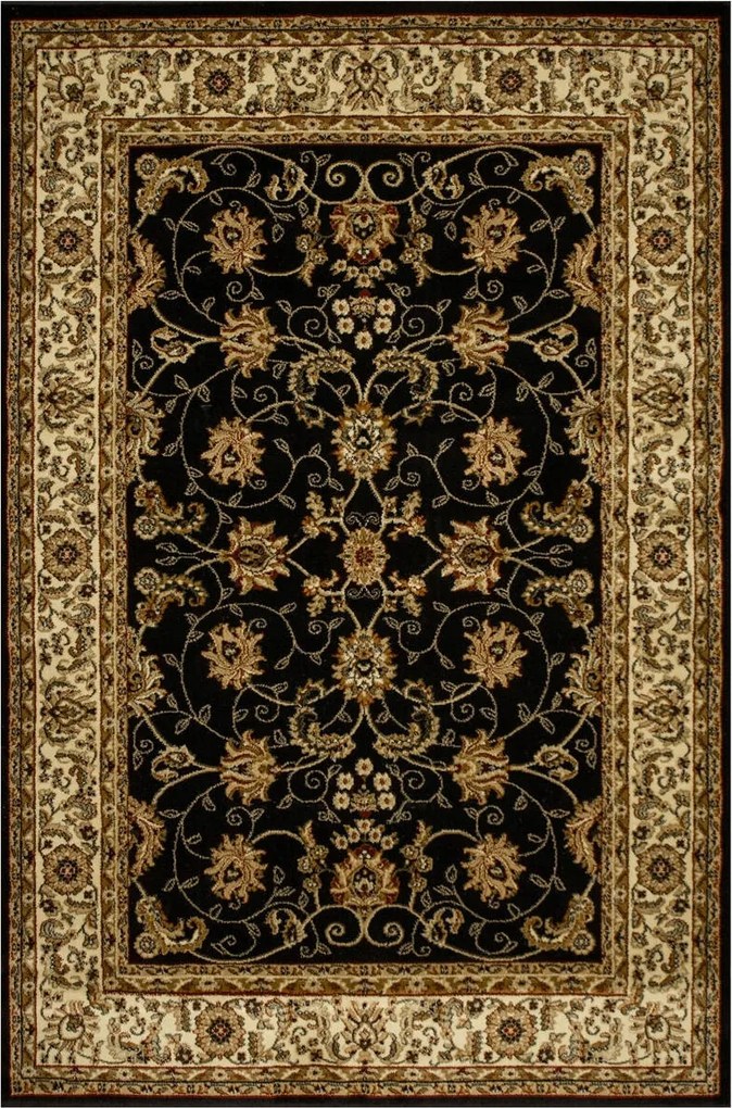 Klasszikus Virágmintás Szőnyeg Fekete Krém Rose 160x230 cm