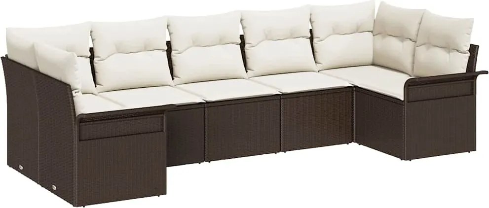 vidaXL Kerti Kanapé Szett párnával tárolóval 7 pcs Barna Poli rattan