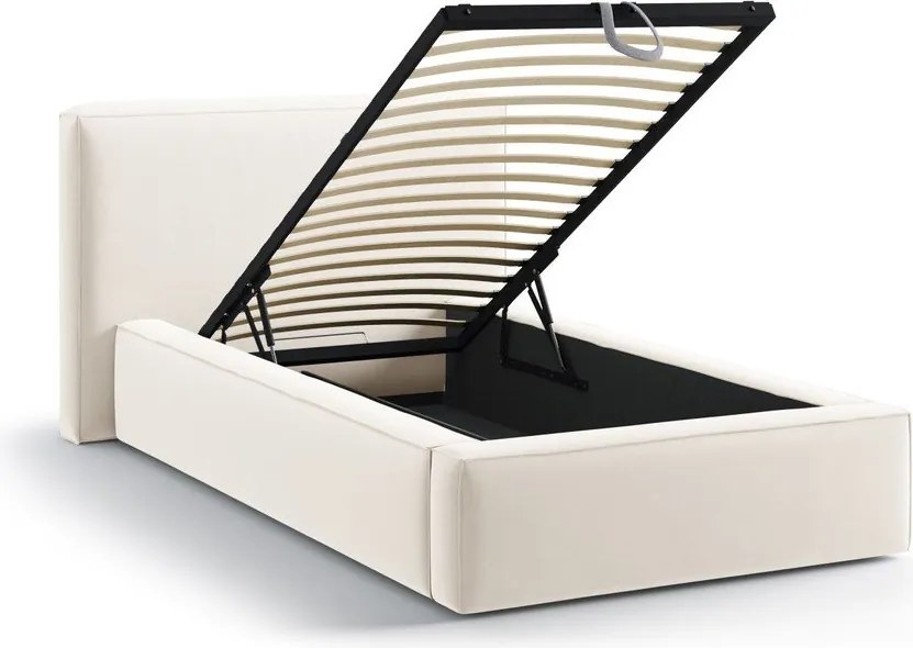 Krémszínű kárpitozott ágyneműtartós egyszemélyes ágy ágyráccsal 90x200 cm Jodie – Micadoni