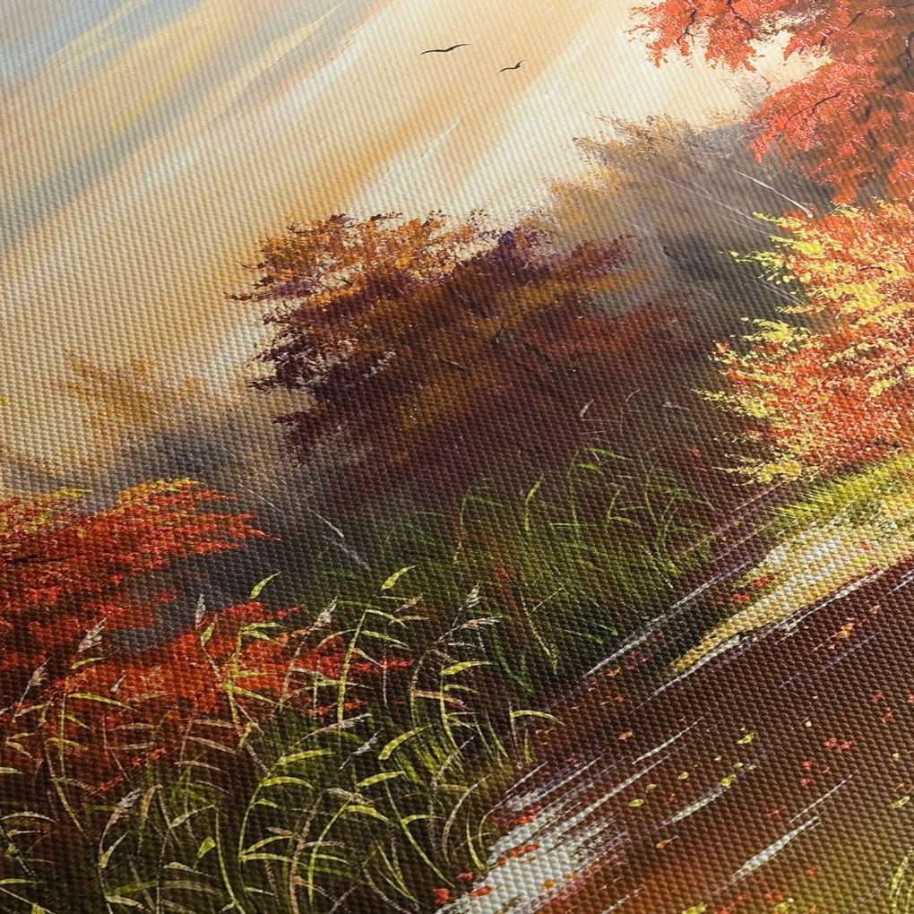 Kép egy folyóról egy őszi tájban, olajfestmény (90x60 cm)