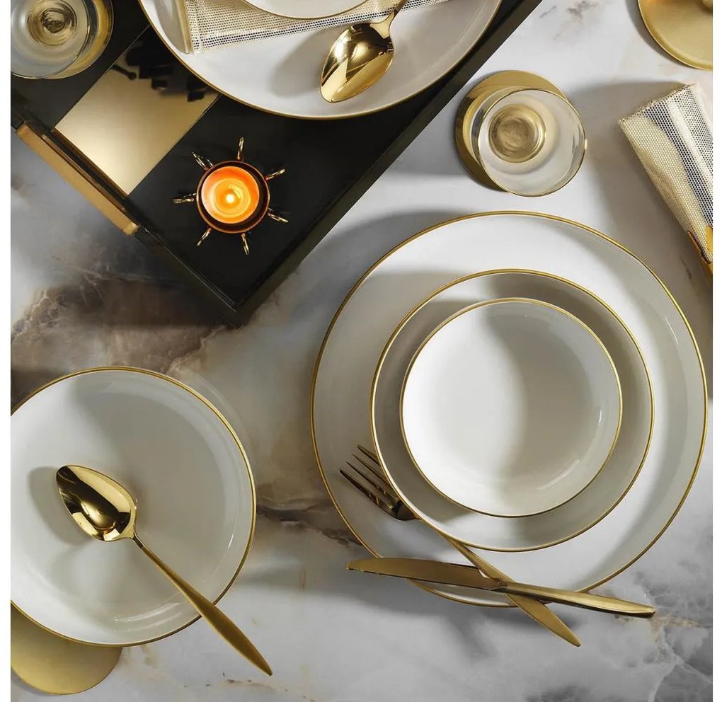 18 részes porcelán étkészlet – bézs/arany