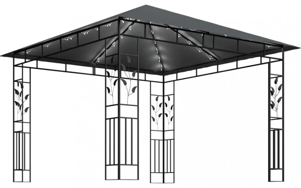 vidaXL antracit pavilon szúnyoghálóval/LED fényfüzérrel 3 x 3 x 2,73 m