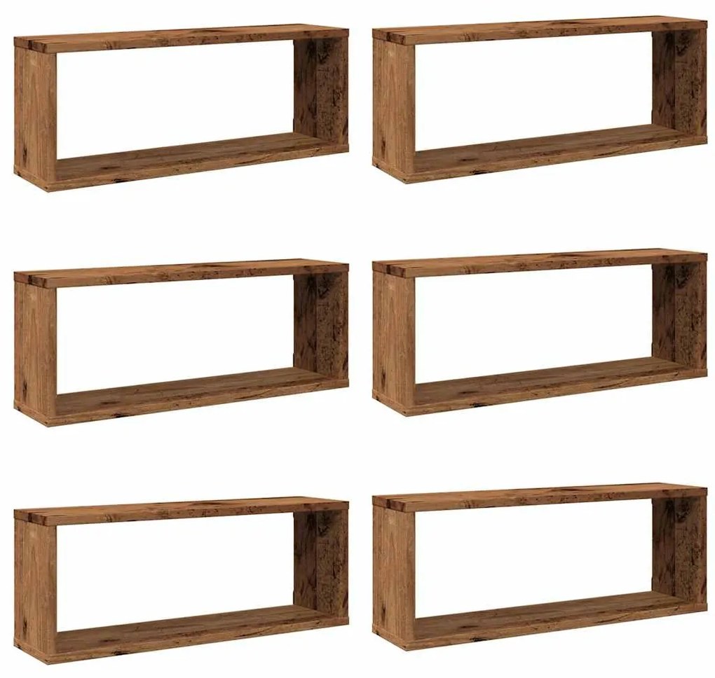 6 db antik fa színű szerelt fa fali kockapolc 60 x 15 x 23 cm