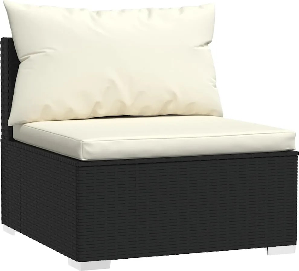 4 részes fekete polyrattan kerti bútorszett párnákkal