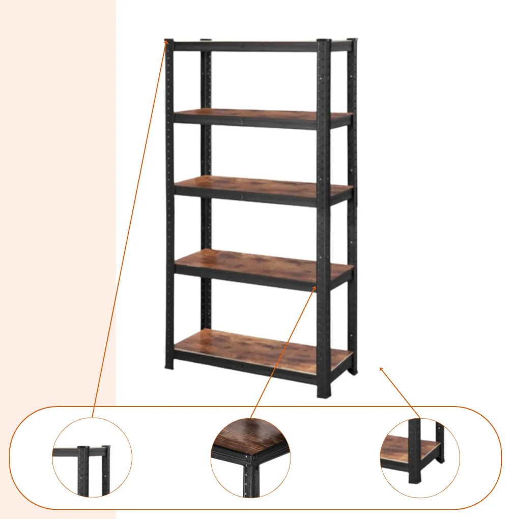 DUSTY polcos állvány, 5 polc, max 650kg, fekete/barna Jurhan