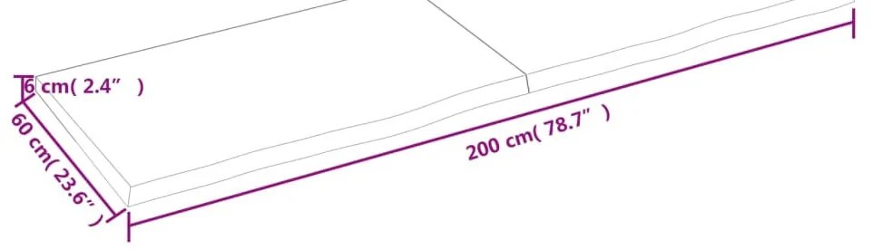 sötétbarna kezelt tömör tölgyfa asztallap 200x60x(2-6) cm