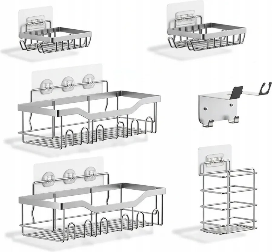 Öntapadós Kosarak Polcok Fürdőszoba Konyha Szett 6DB