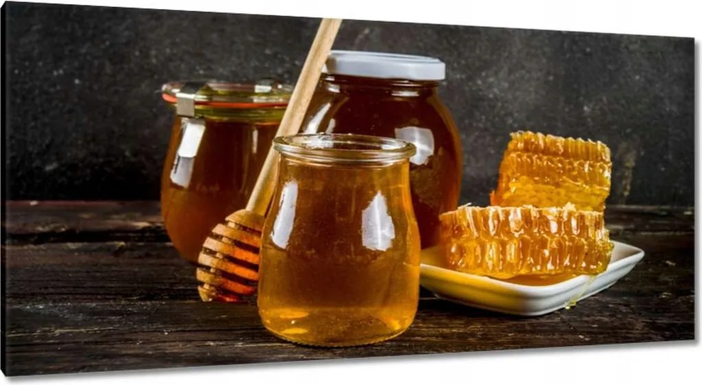 Vászonkép 115x55 Méhészet mézes tégelyek