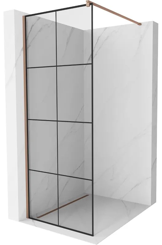 Mexen Kioto zuhanyparaván 90x200 cm 8 mm, profilrózsa arany, üvegfekete minta 1, 800-090-101-60-77