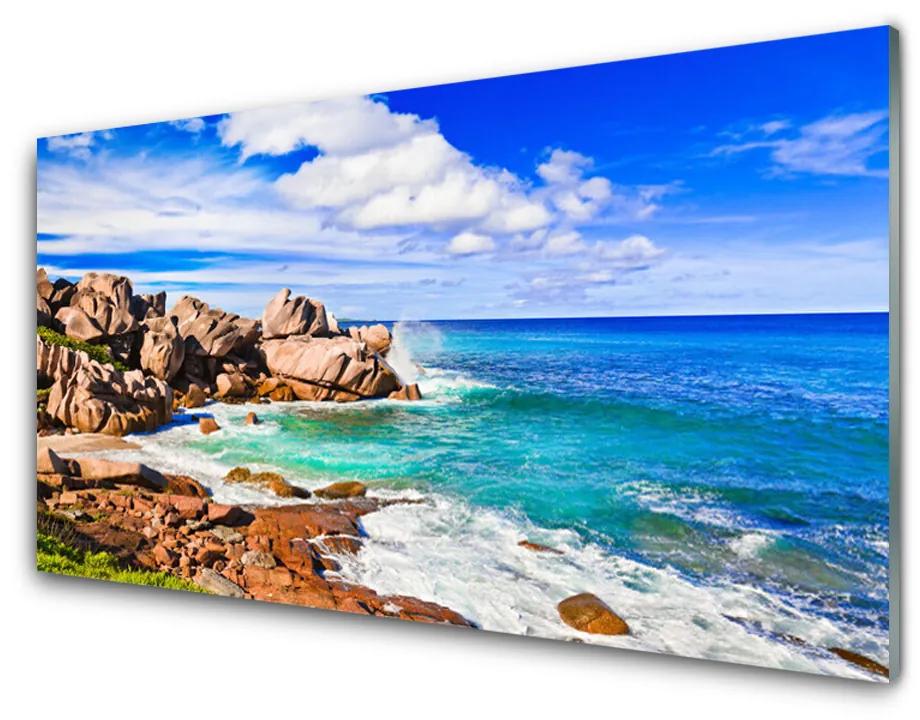 Üvegkép falra Tengeri táj Rocks Beach 100x50 cm