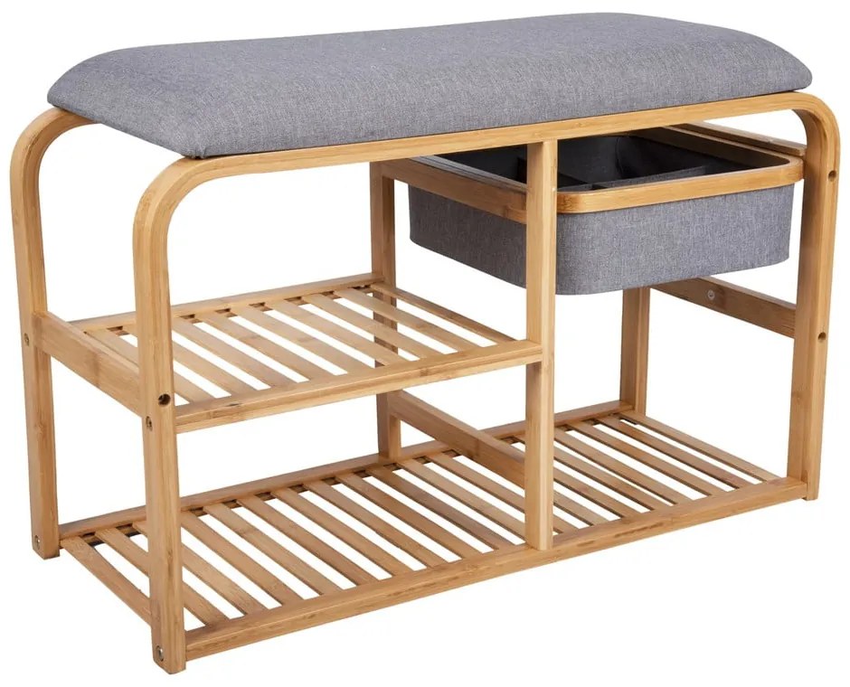 Bench bambusz cipőtartó szürke ülőrésszel, szélesség 70 cm - Leitmotiv