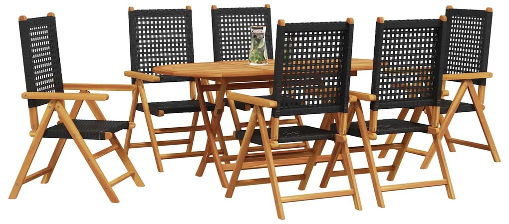 vidaXL Kert étkező szett 7 pcs Fekete Tömör Akácfa