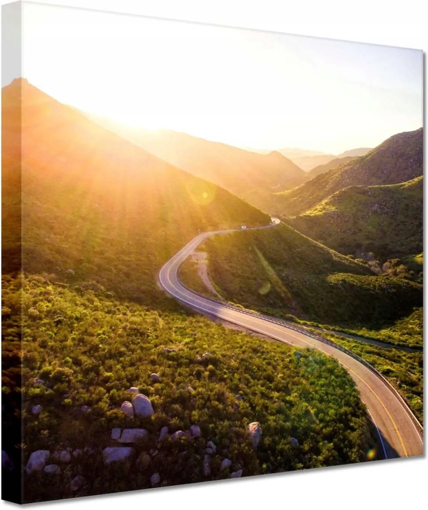 Vászonkép 20x20 Út Erdő Hegyek