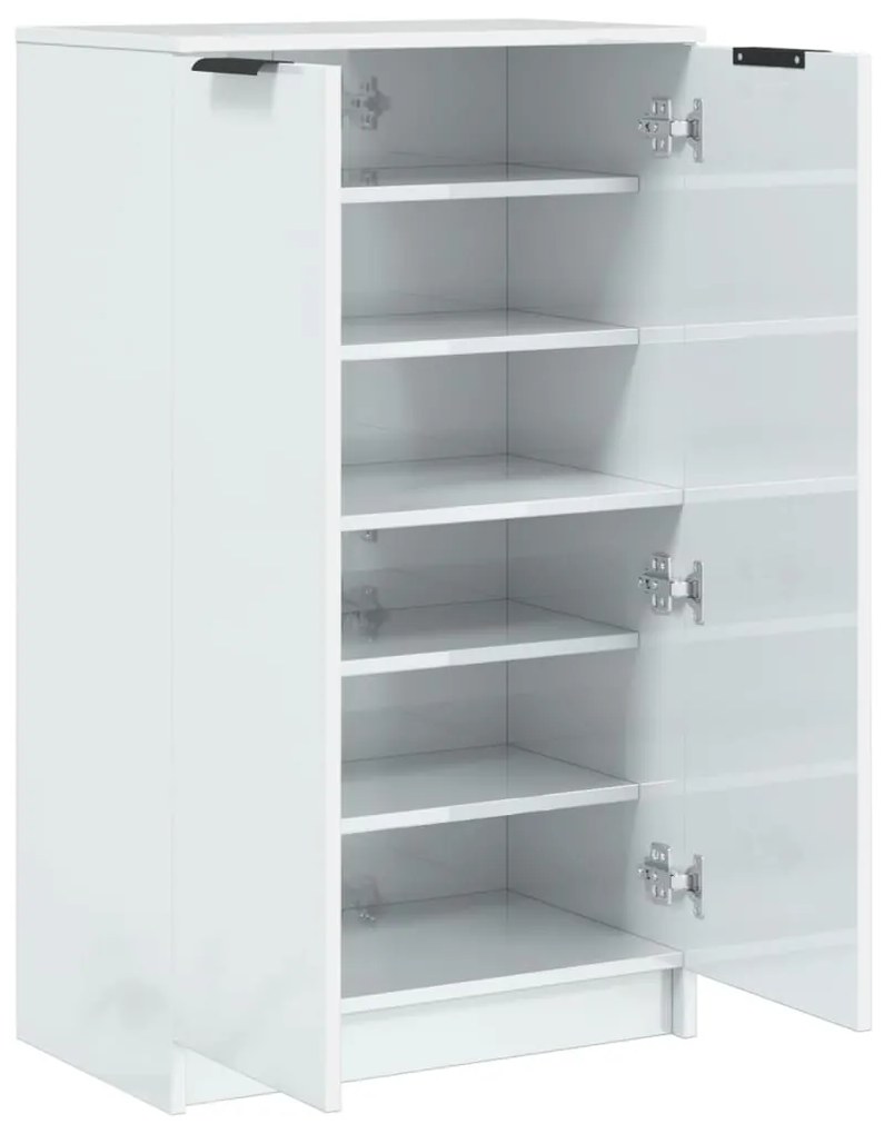 magasfényű fehér szerelt fa cipősszekrény 59 x 35 x 100,5 cm