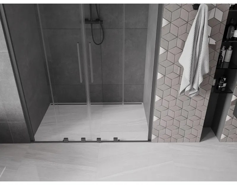 Mexen Velar Duo, tolózuhanyajtó nyitáshoz 160 cm, 8 mm átlátszó üveg, polírozott grafit, 871-160-000-02-95