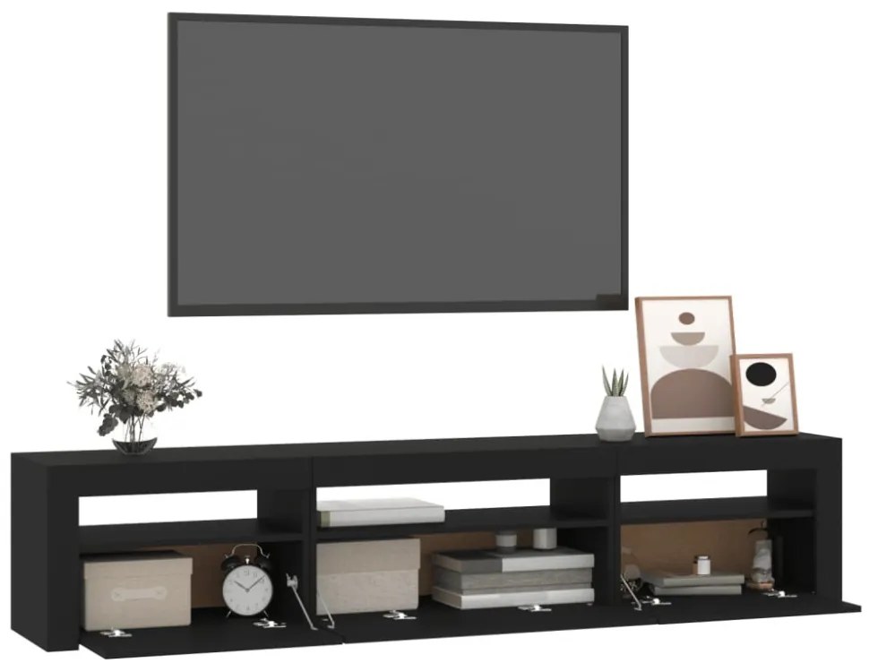 fekete TV-szekrény LED-világítással 195x35x40 cm