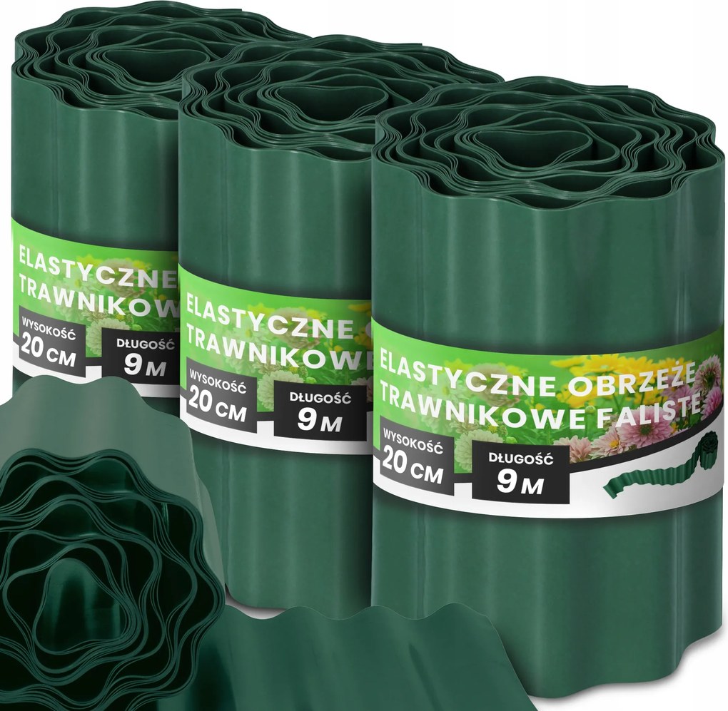 Gyepszegély 20 cm 27 m Kerti Hullámos Paliszád Border Zöld Us-t