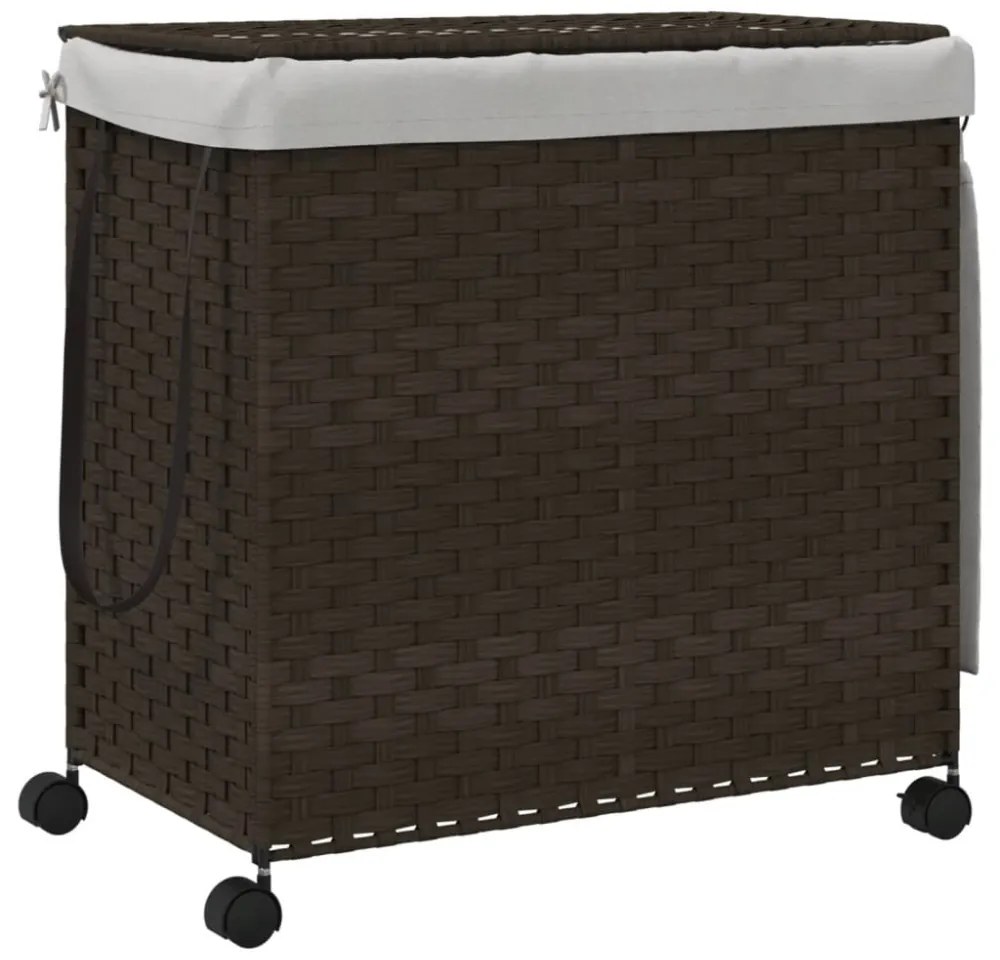 sötétbarna rattan szennyeskosár kerekekkel 60x35x60,5 cm