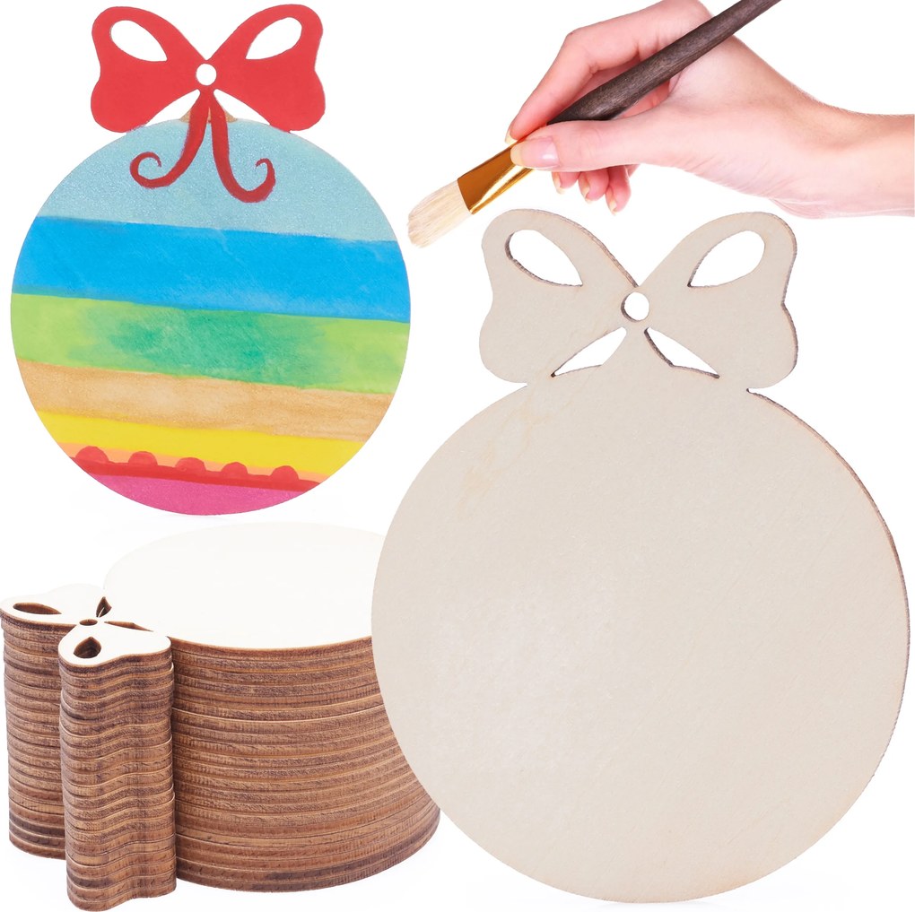 Fa Karácsonyfadísz Gömb Masnival Festéshez 50 Db-os Szett