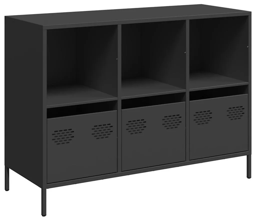 vidaXL fekete hidegen hengerelt acél tálalószekrény 101,5x39x73,5 cm