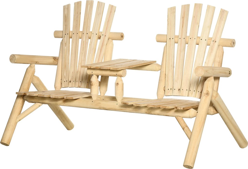 Outsunny Kerti Pad asztallal, Kerti Bútor, Pad, 2 Szék, Szilárd Fa, Természetes, 157 x 88 x 103 cm | Aosom