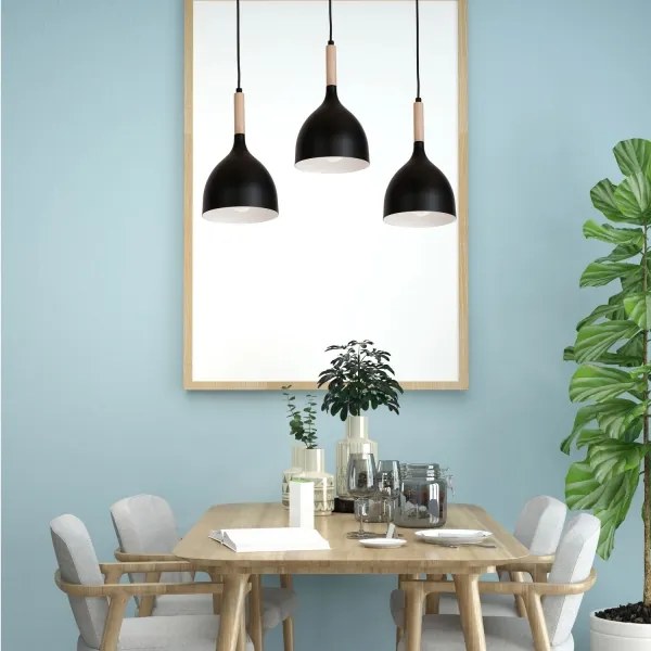 Csillár zsinóron NOAK WOOD 3xE27/15W/230V fekete/bükkfa