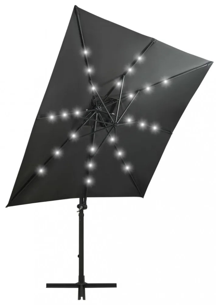 antracitszürke konzolos napernyő rúddal és LED-fényekkel 250 cm