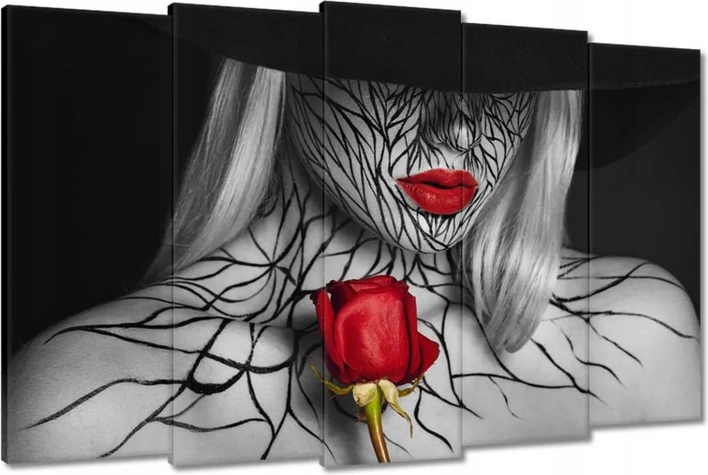 Vászonkép 150x95 Vörös ajkak és vörös rózsa