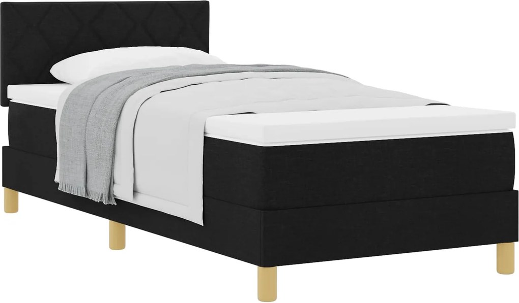 vidaXL Boxrugós ágy matracmal fejtámlával Fekete 90 x 190 cm szövet