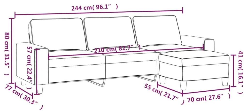 3 személyes bézs szövet kanapé lábtartóval 210 cm