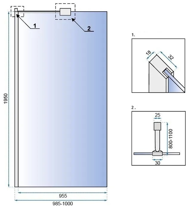 Rea AERO N 100, zuhany paraván WALK IN, 1 lapos, 100 x 195 cm, fényes króm, átlátszó, REA-K7551