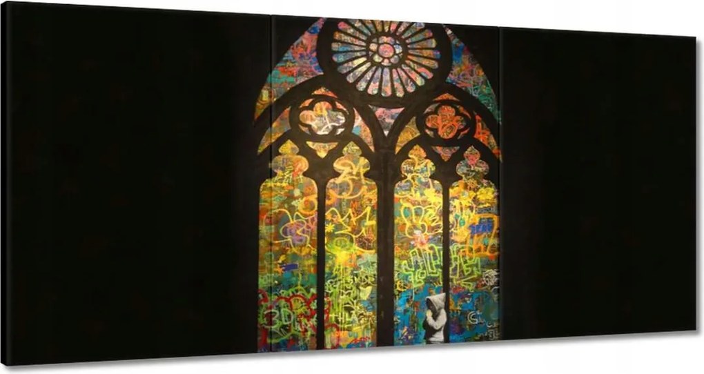 Vászonkép 60x30 Banksy ólomüveg templom