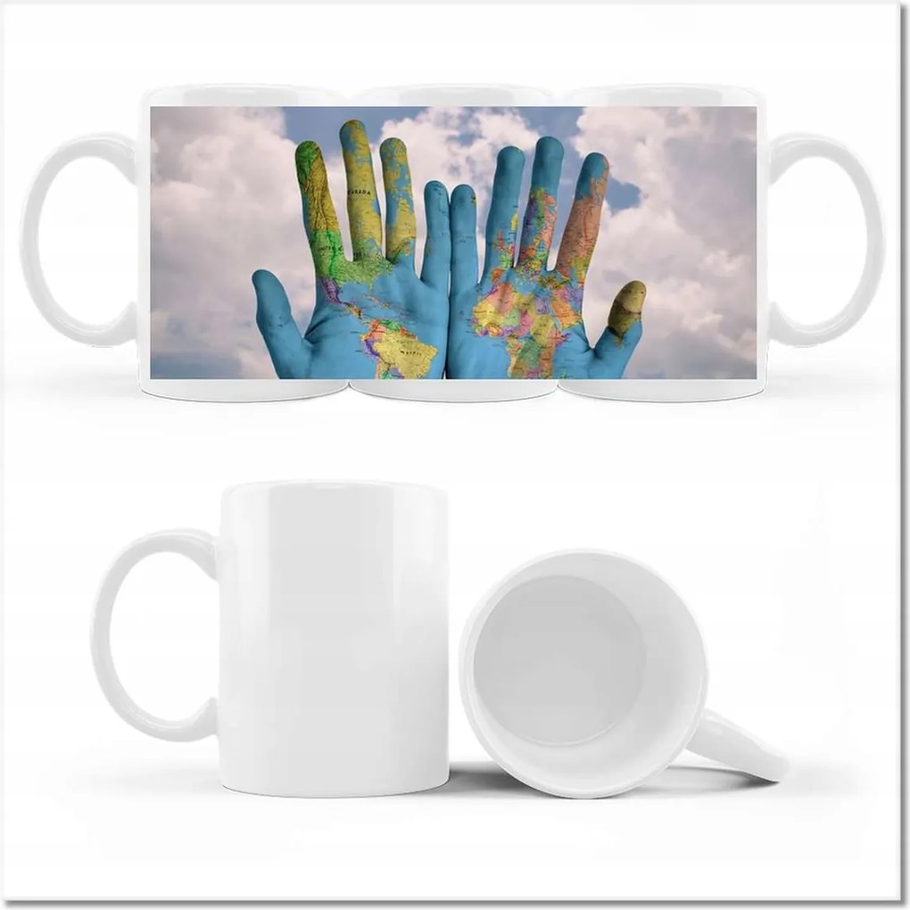 Nyomtatott bögre Világtérkép Világkéz