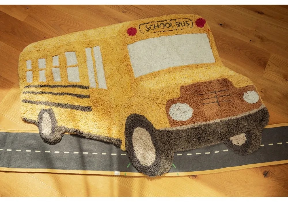 Okkersárga mosható-kézi szövésű pamut gyerek szőnyeg 90x130 cm School Bus – Lorena Canals